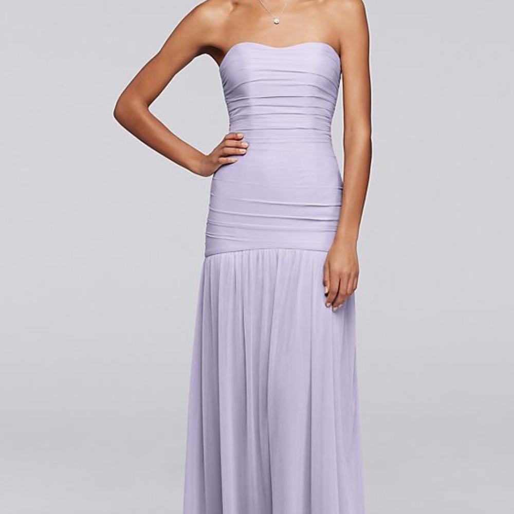 Long Fit and Flare Mesh Bridesmaid Dress